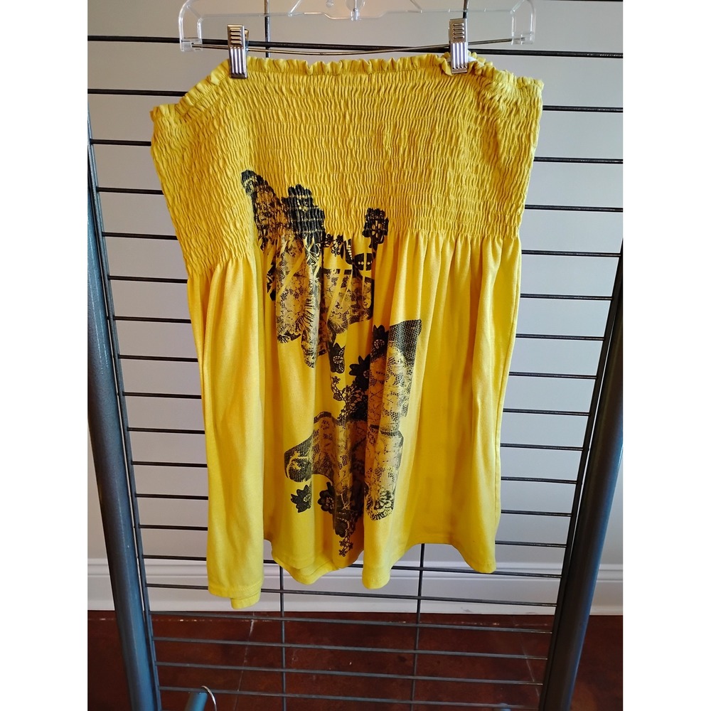 Caren Sport Yellow Smocked Butterfly Graphic Tube Top Strapless Y2K Summer